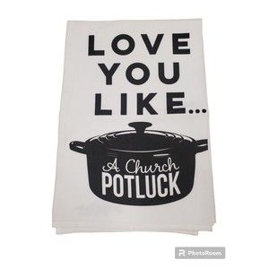 New With Tags Ruby's Rubbish Love You Like A Church Potluck White Tea Towel Cute